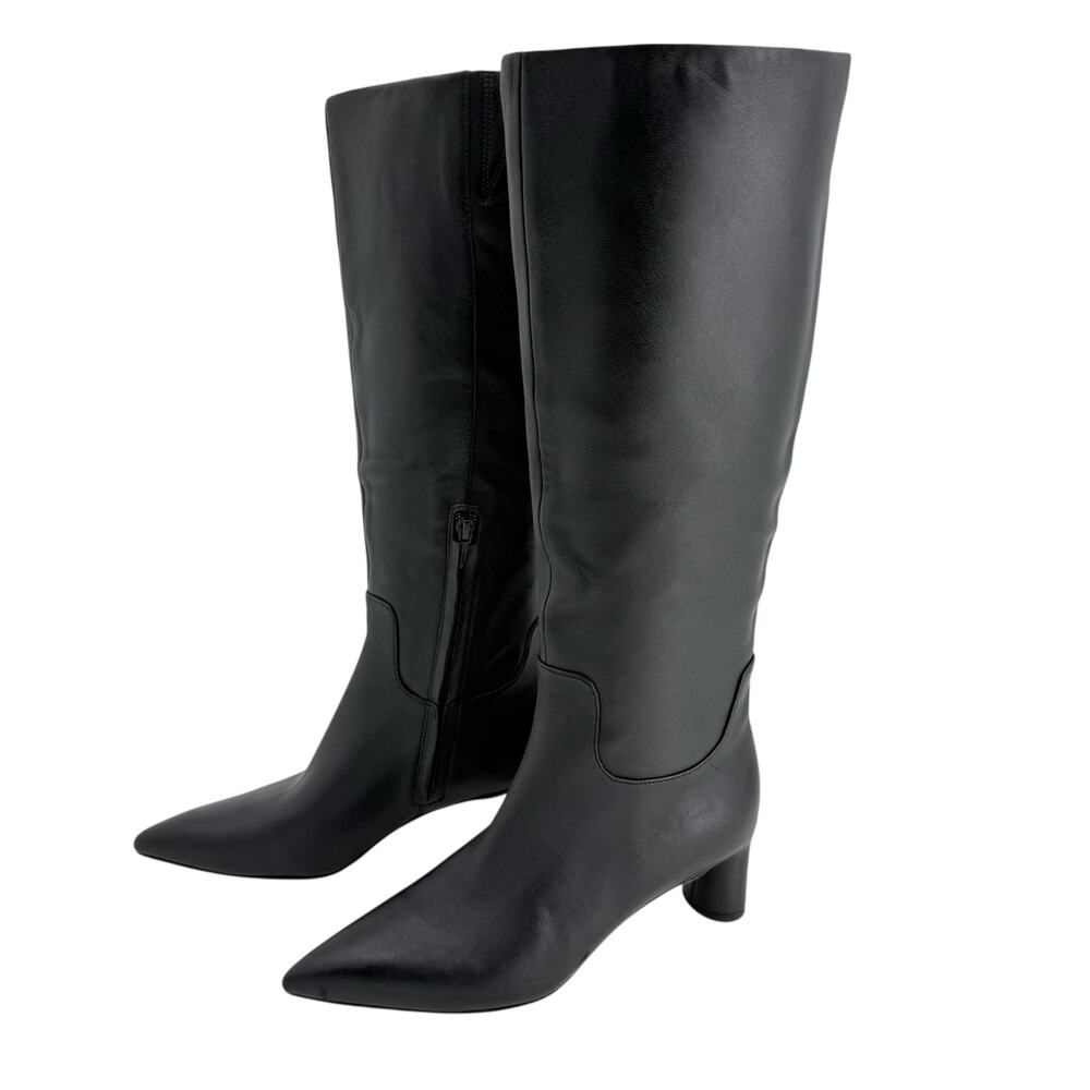 Vince Floris Point Toe Leather Mid Calf Kitten Heel Boots Womens 7